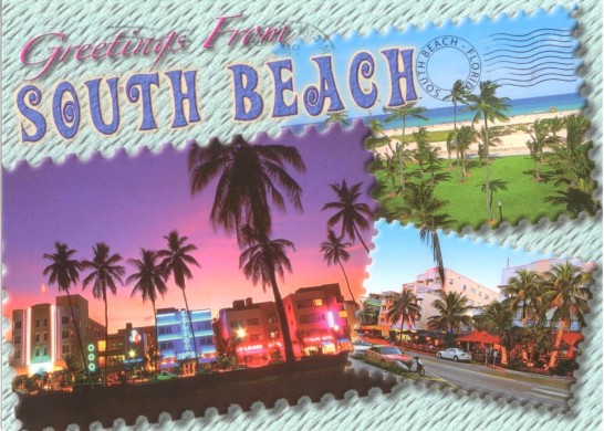 south beach front postcard Miami Florida