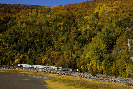 All Aboard for Luxury Masiff Train quebec yellow trees 