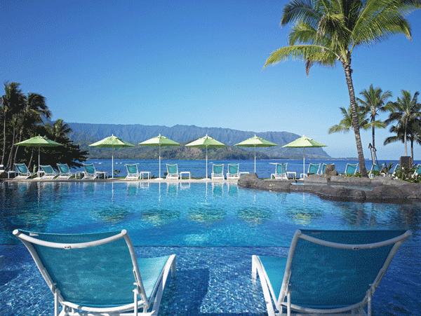 St Regis Princeville Kauai pool-overlooks the beach