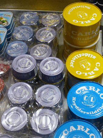 Crabmeat, caviar, and herring fillets at Bergen's Fish Market