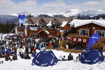 Spring skiing equals slope side parties. Photo by Marmot Basin.