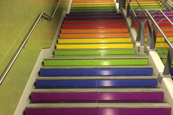 Colorful rainbow steps demonstrate gay pride in Buenos Aires