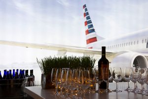 A row of wine glasses on a table