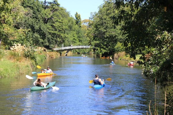 Kayakers Avon River Botanic Gardens Christchurch New Zealand