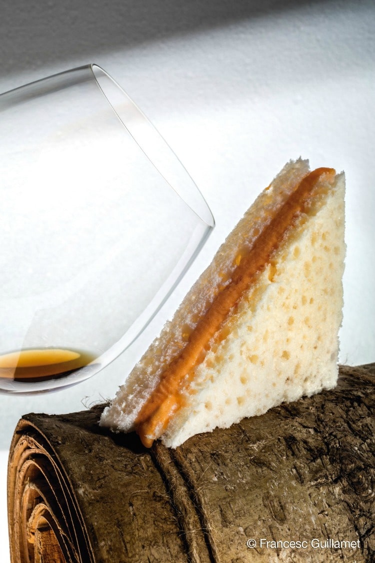 Disfrutar Gazpacho Sandwich with Vinegar Garnish on TravelSquire
