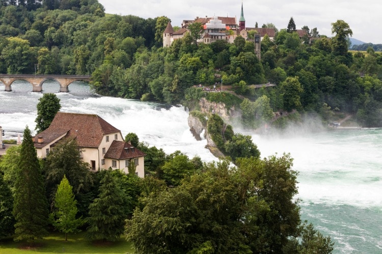 Switzerland's Rhine Falls largest of the waterfalls in Europe on TravelSquire