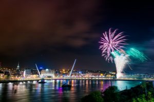 Fireworks over the Peace Bridge in Derry on TravelSquire