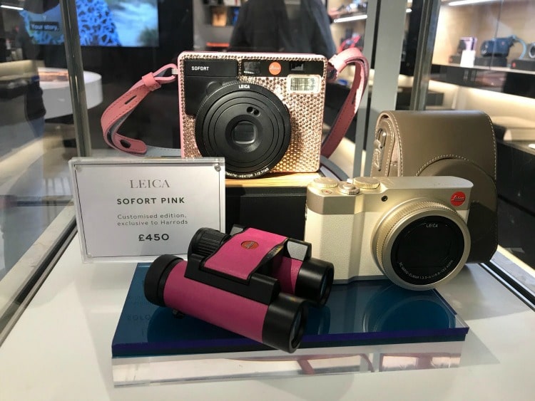 Crystal studded Leica Camera shopping at Harrods on TRavelSquire