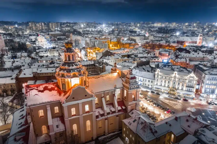 Snowy Vilnius at Night