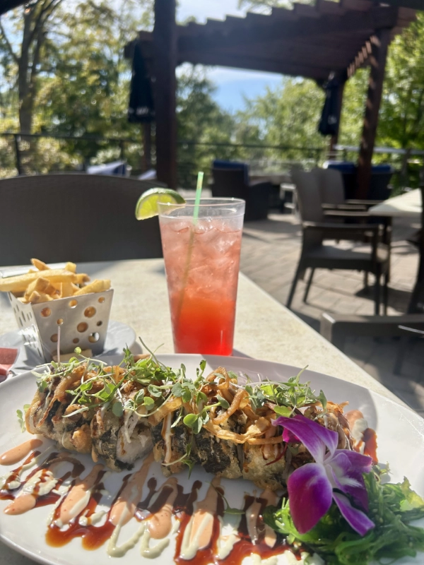 Meal on lodge's patio